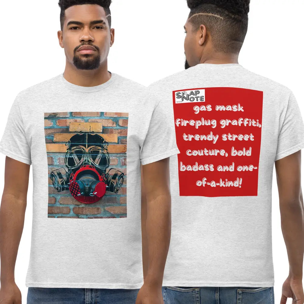 Man supermodel wearing T-Shirt TShirt Tee Men Women Teens Unisex Heavy Cotton Round Neck - badass gas mask graffiti red pattern - Ash - 34.90 - SnapNote streetwear