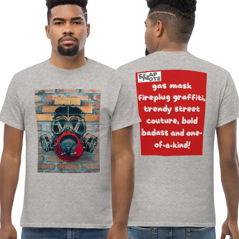 Man supermodel wearing T-Shirt TShirt Tee Men Women Teens Unisex Heavy Cotton Round Neck - badass gas mask graffiti red pattern - Sport-Grey - 34.90 - SnapNote streetwear