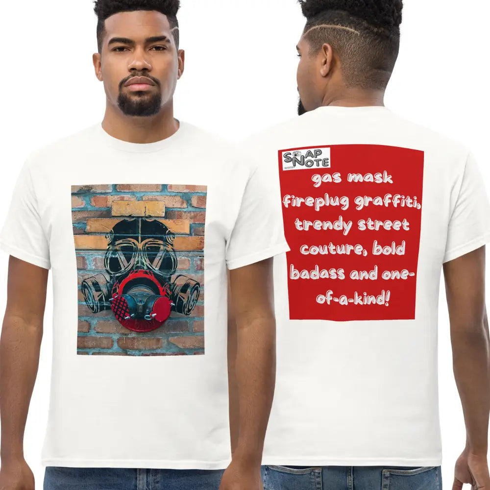 Man supermodel wearing T-Shirt TShirt Tee Men Women Teens Unisex Heavy Cotton Round Neck - badass gas mask graffiti red pattern - White - 34.90 - SnapNote streetwear