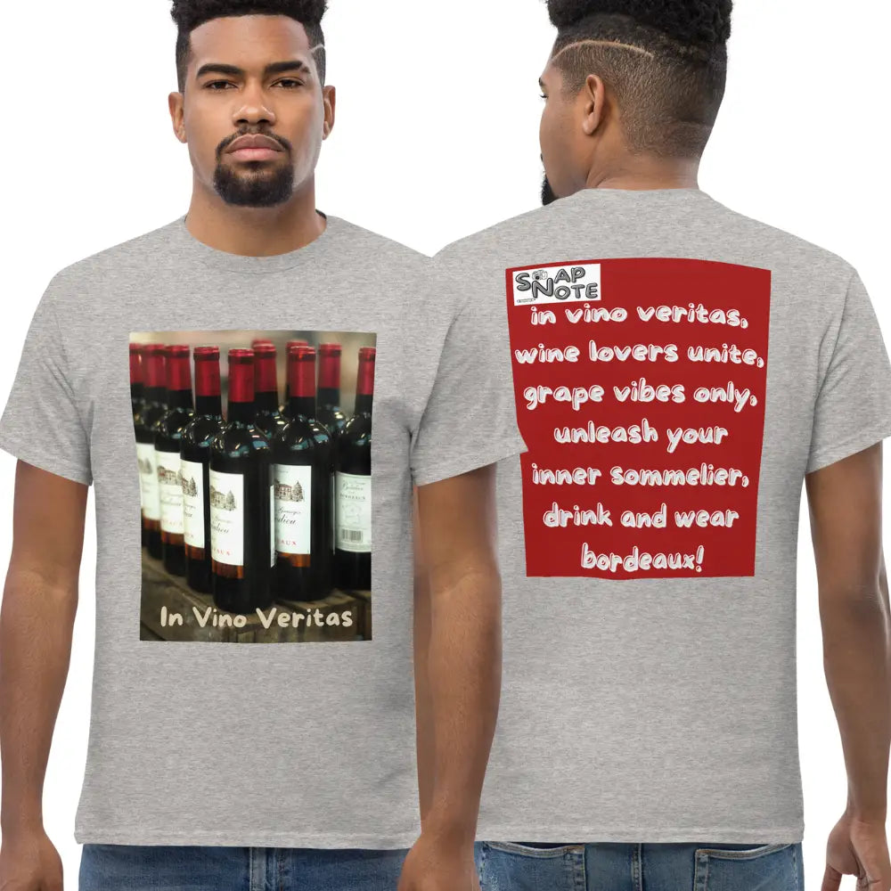 Man supermodel wearing T-Shirt TShirt Tee Men Women Teens Unisex Heavy Cotton Round Neck - bordeaux wine bottles maroon pattern - Sport-Grey - 34.90 - SnapNote streetwear