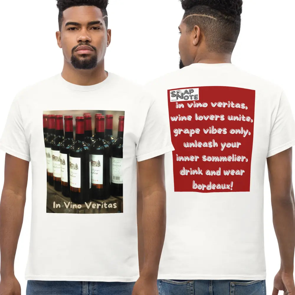 Man supermodel wearing T-Shirt TShirt Tee Men Women Teens Unisex Heavy Cotton Round Neck - bordeaux wine bottles maroon pattern - White - 34.90 - SnapNote streetwear