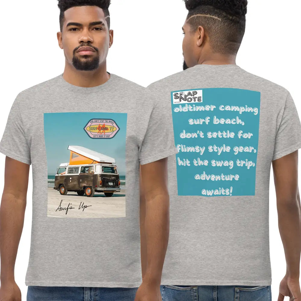 Man supermodel wearing T-Shirt TShirt Tee Men Women Teens Unisex Heavy Cotton Round Neck - vintage camping van surf blue pattern - Sport-Grey - 34.90 - SnapNote streetwear