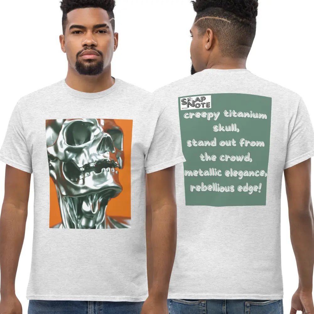 Man supermodel wearing T-Shirt TShirt Tee Men Women Teens Unisex Heavy Cotton Round Neck - skeleton skull metallic green pattern - Ash - 34.90 - SnapNote streetwear