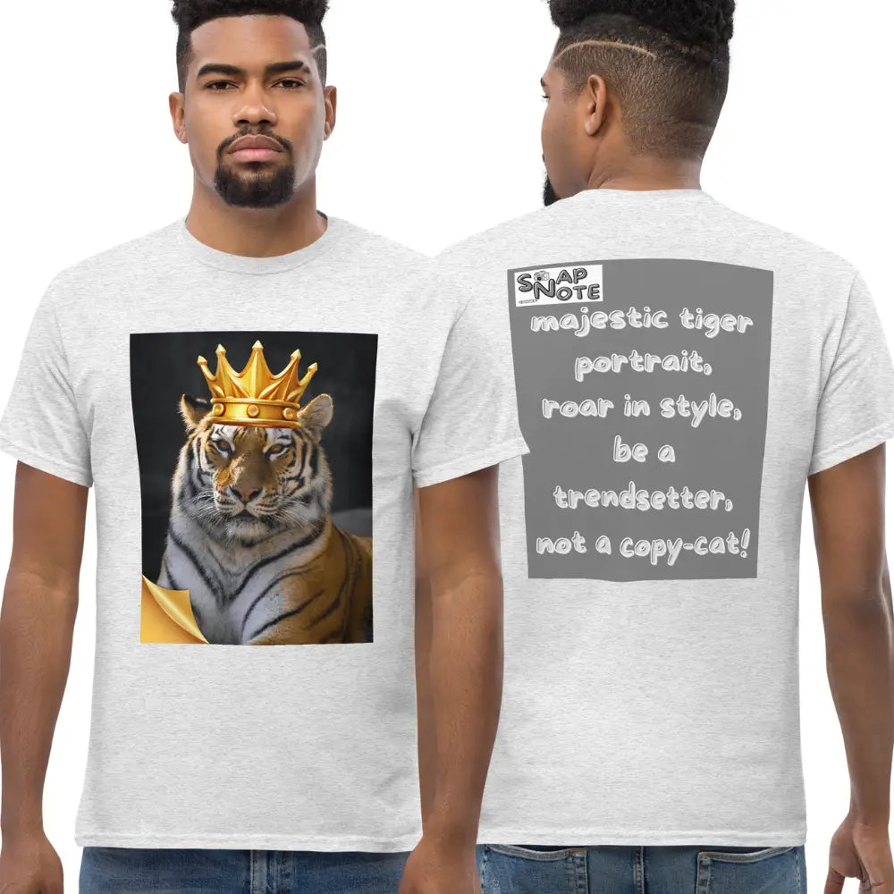 Man supermodel wearing T-Shirt TShirt Tee Men Women Teens Unisex Heavy Cotton Round Neck - animal feline crown tiger grey pattern - Ash - 34.90 - SnapNote streetwear