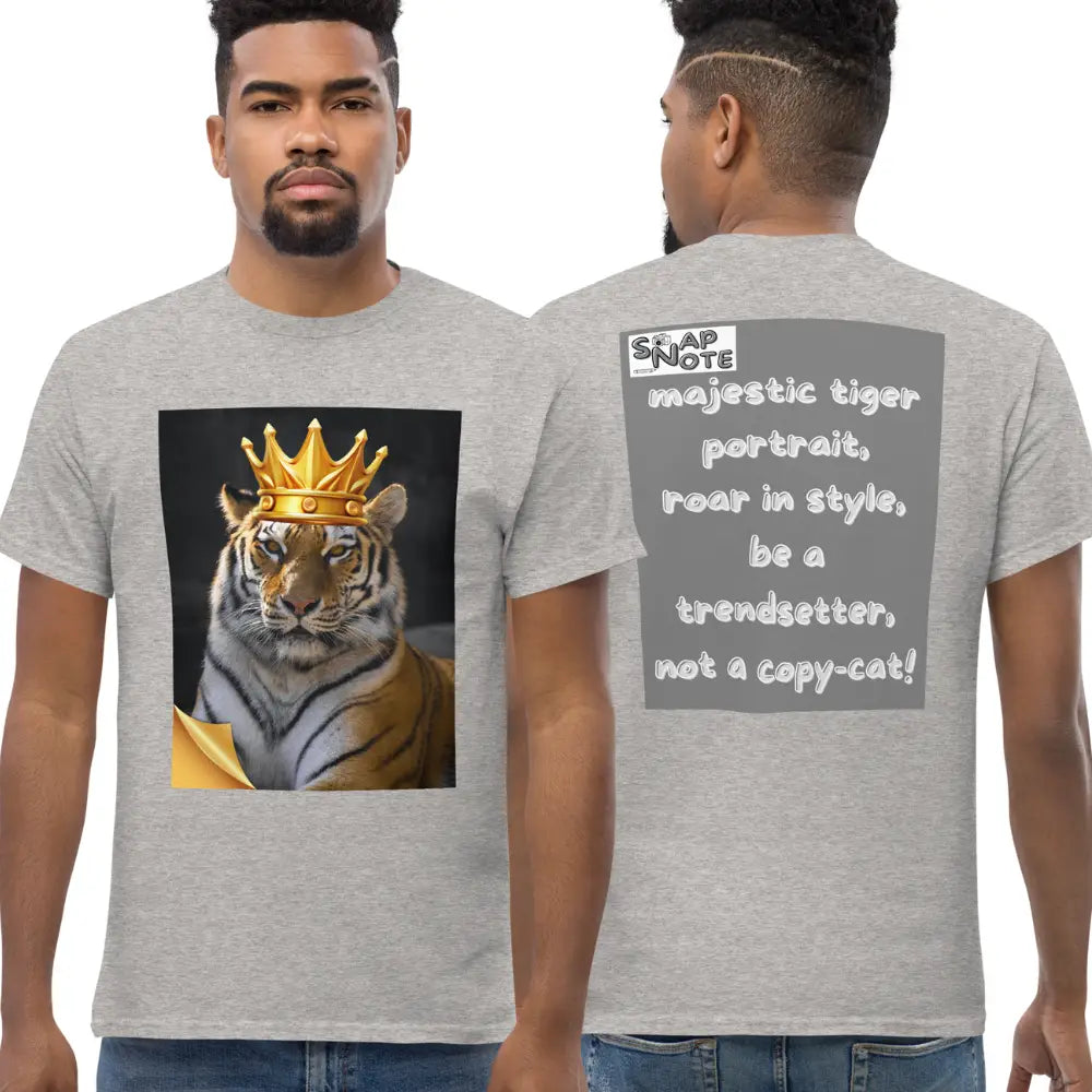 Man supermodel wearing T-Shirt TShirt Tee Men Women Teens Unisex Heavy Cotton Round Neck - animal feline crown tiger grey pattern - Sport-Grey - 34.90 - SnapNote streetwear