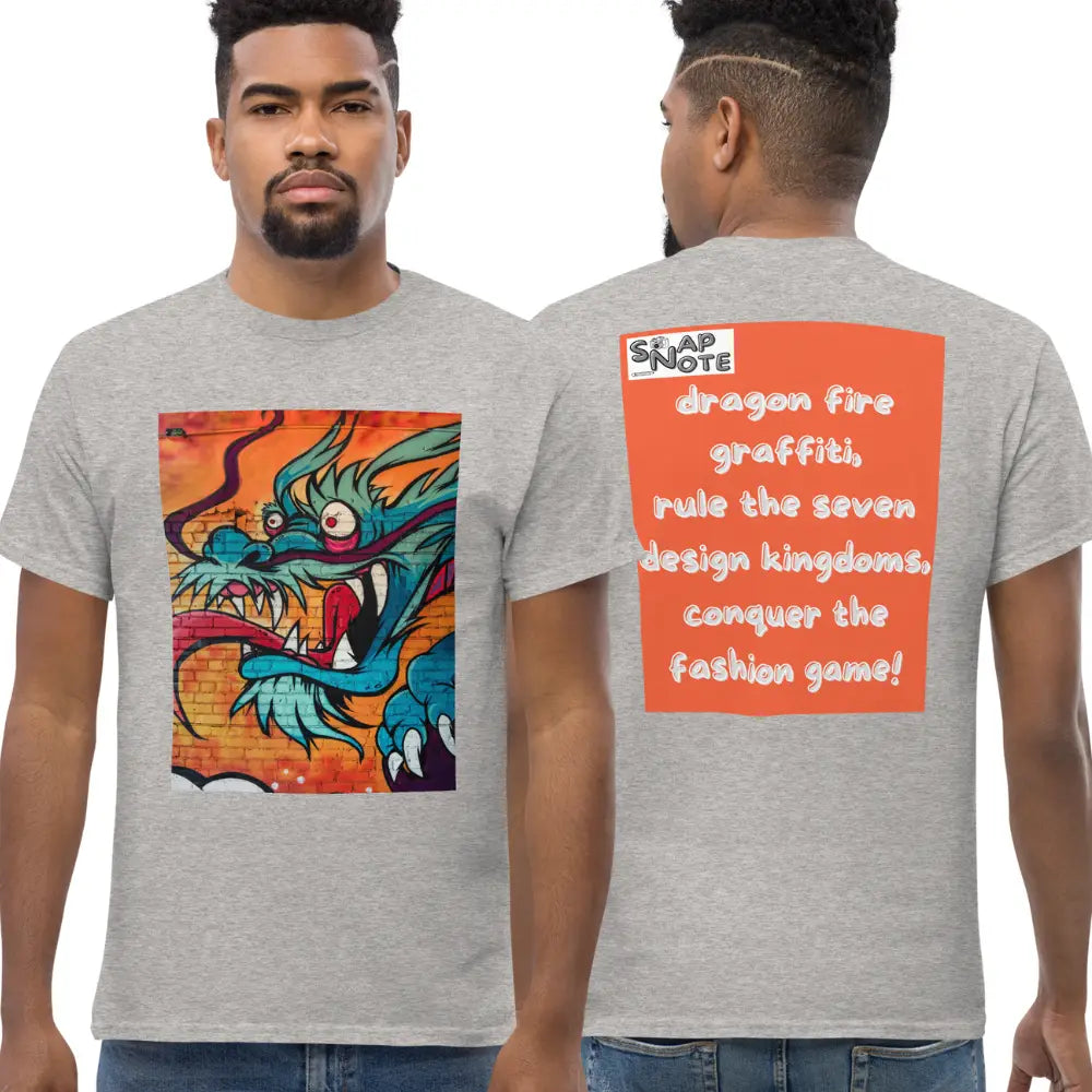 Man supermodel wearing T-Shirt TShirt Tee Men Women Teens Unisex Heavy Cotton Round Neck - dragon science-fiction graffiti orange pattern - Sport-Grey - 34.90 - SnapNote streetwear