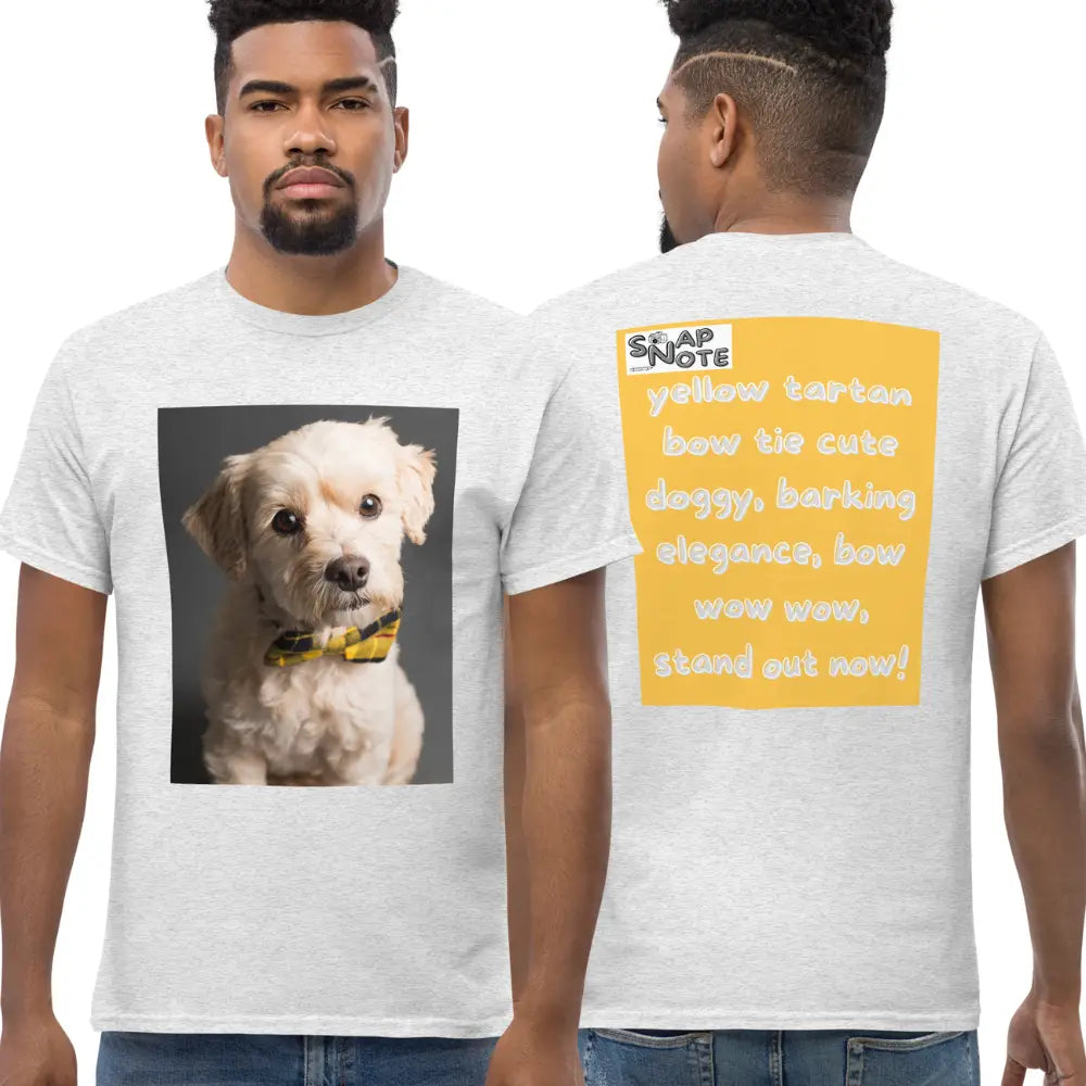 Man supermodel wearing T-Shirt TShirt Tee Men Women Teens Unisex Heavy Cotton Round Neck - animal pet elegant doggy yellow pattern - Ash - 34.90 - SnapNote streetwear