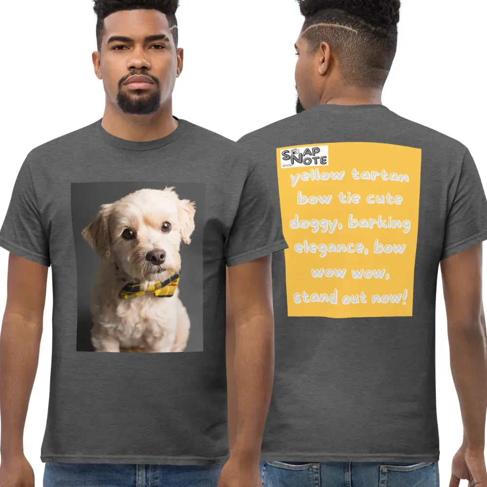 Man supermodel wearing T-Shirt TShirt Tee Men Women Teens Unisex Heavy Cotton Round Neck - animal pet elegant doggy yellow pattern - Dark-Heather - 34.90 - SnapNote streetwear