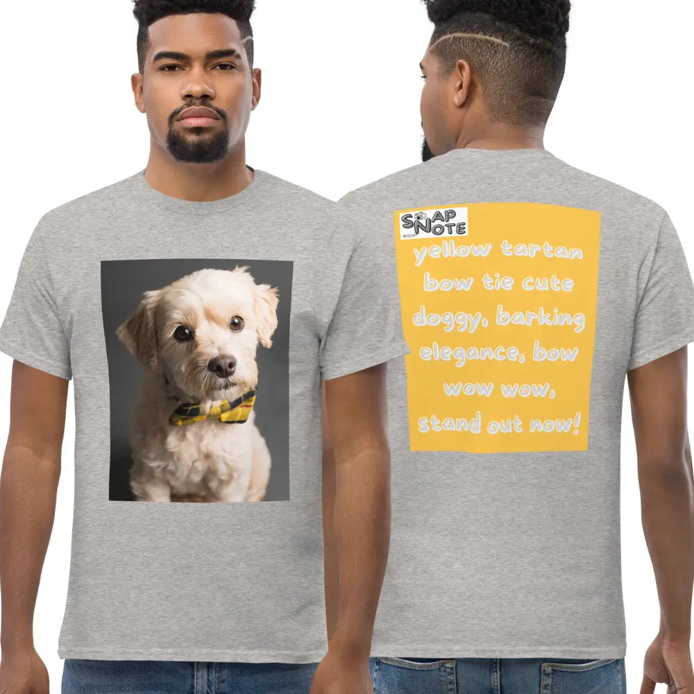 Man supermodel wearing T-Shirt TShirt Tee Men Women Teens Unisex Heavy Cotton Round Neck - animal pet elegant doggy yellow pattern - Sport-Grey - 34.90 - SnapNote streetwear