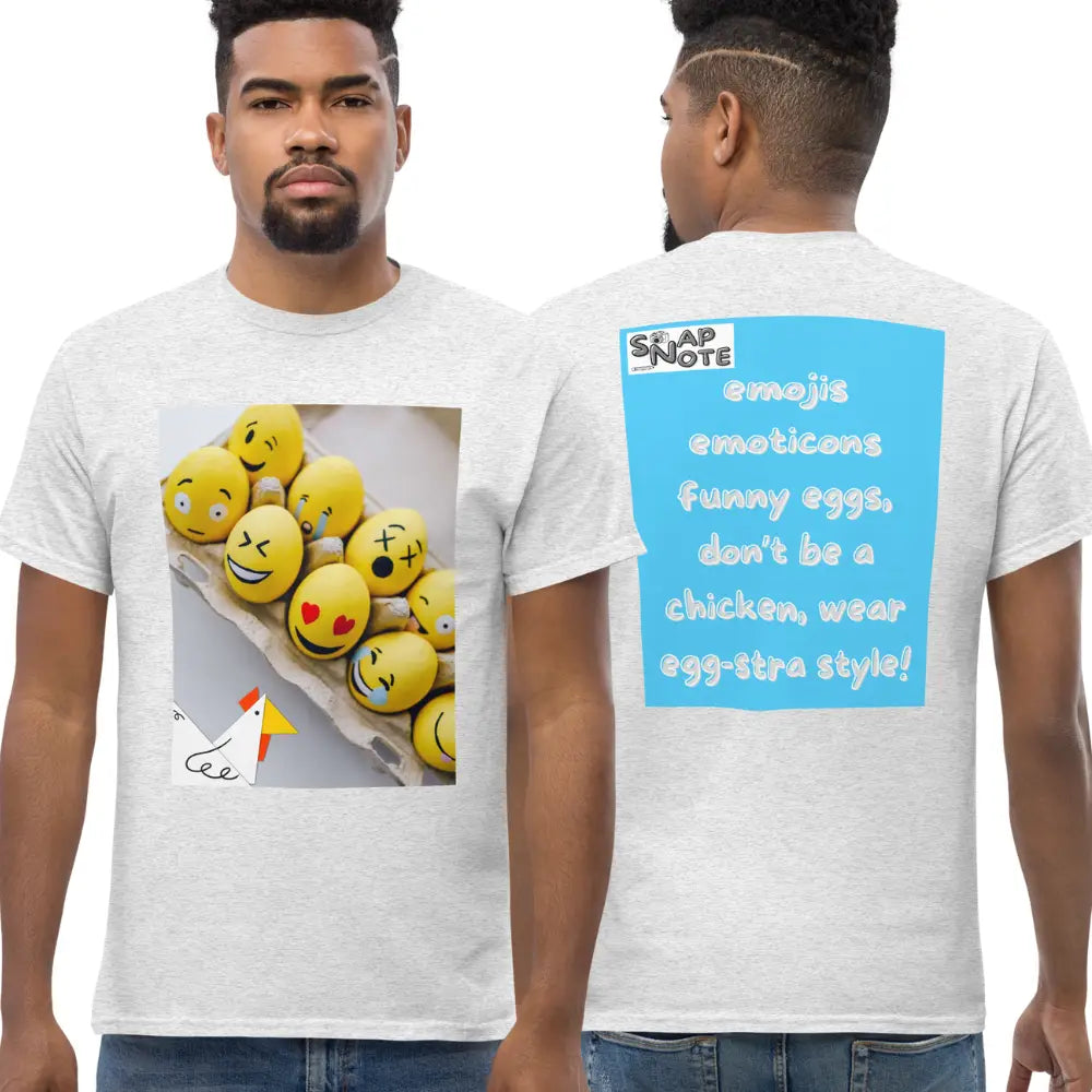 Man supermodel wearing T-Shirt TShirt Tee Men Women Teens Unisex Heavy Cotton Round Neck - emoji emoticon eggs chicken blue pattern - Ash - 34.90 - SnapNote streetwear