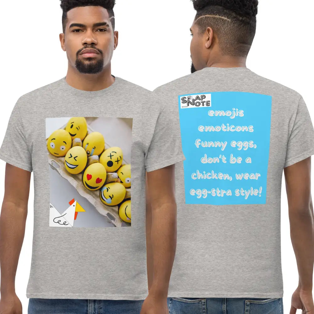 Man supermodel wearing T-Shirt TShirt Tee Men Women Teens Unisex Heavy Cotton Round Neck - emoji emoticon eggs chicken blue pattern - Sport-Grey - 34.90 - SnapNote streetwear