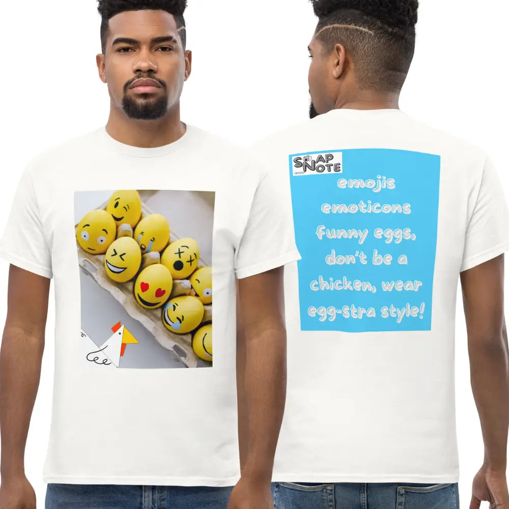 Man supermodel wearing T-Shirt TShirt Tee Men Women Teens Unisex Heavy Cotton Round Neck - emoji emoticon eggs chicken blue pattern - White - 34.90 - SnapNote streetwear