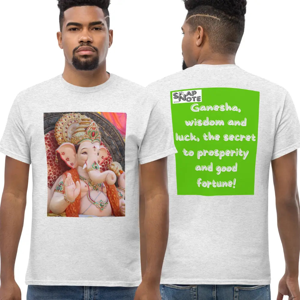 Man supermodel wearing T-Shirt TShirt Tee Men Women Teens Unisex Heavy Cotton Round Neck - ganesha religion bollywood india green pattern - Ash - 34.90 - SnapNote streetwear