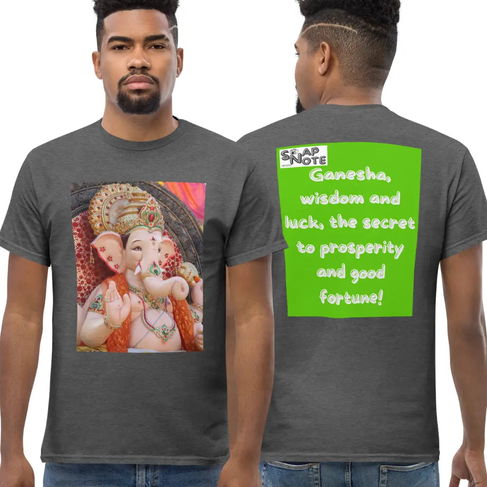 Man supermodel wearing T-Shirt TShirt Tee Men Women Teens Unisex Heavy Cotton Round Neck - ganesha religion bollywood india green pattern - Dark-Heather - 34.90 - SnapNote streetwear