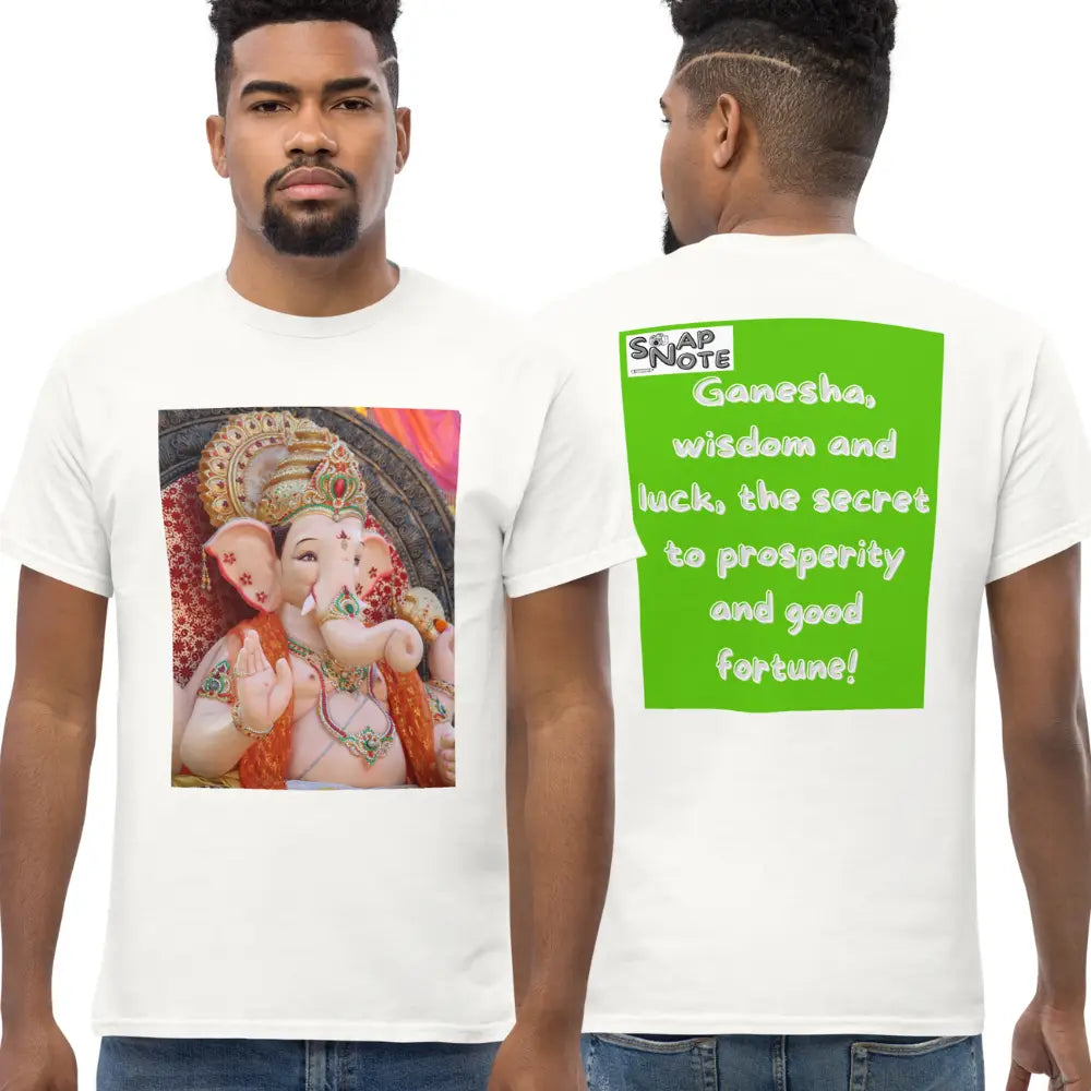 Man supermodel wearing T-Shirt TShirt Tee Men Women Teens Unisex Heavy Cotton Round Neck - ganesha religion bollywood india green pattern - White - 34.90 - SnapNote streetwear