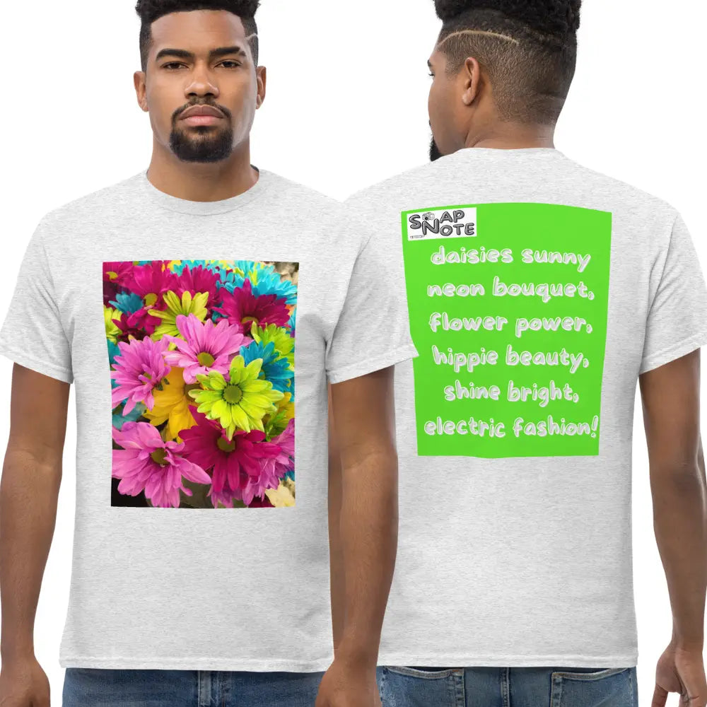 Man supermodel wearing T-Shirt TShirt Tee Men Women Teens Unisex Heavy Cotton Round Neck - hippie chic flowers bouquet green pattern - Ash - 34.90 - SnapNote streetwear