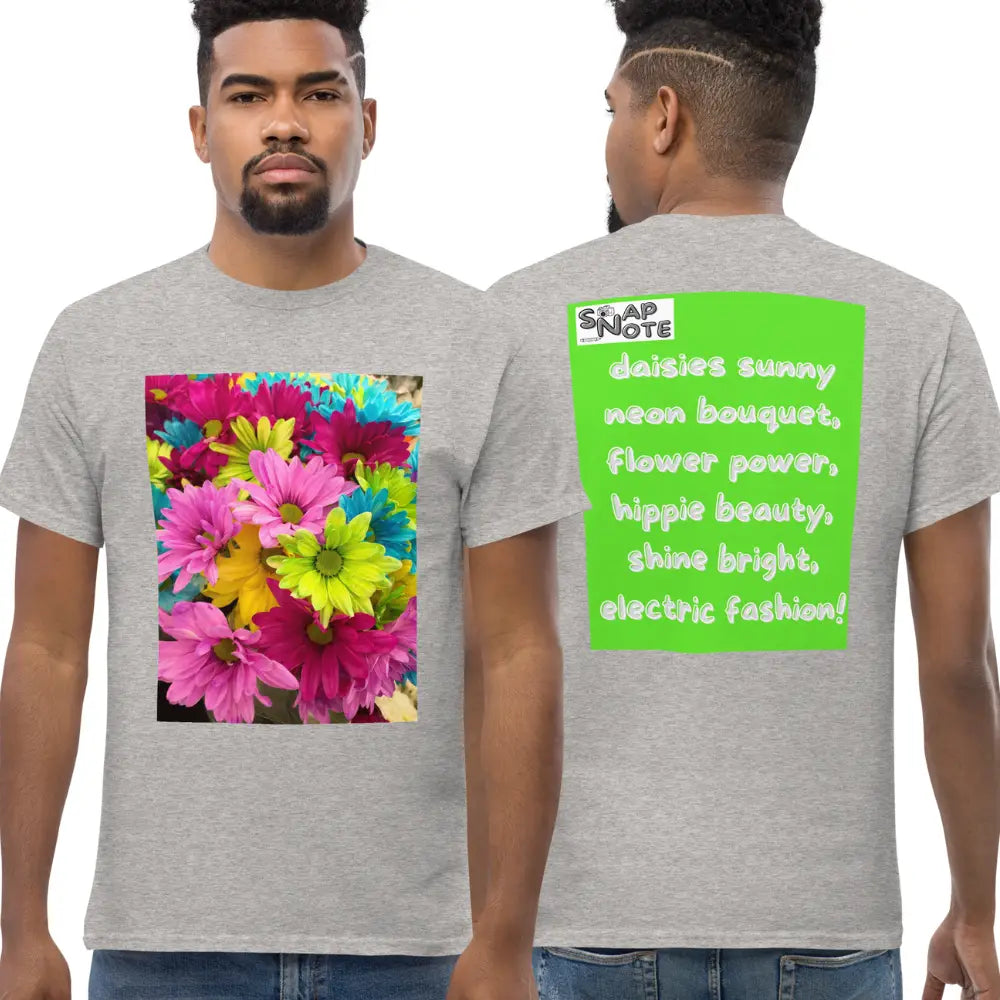 Man supermodel wearing T-Shirt TShirt Tee Men Women Teens Unisex Heavy Cotton Round Neck - hippie chic flowers bouquet green pattern - Sport-Grey - 34.90 - SnapNote streetwear