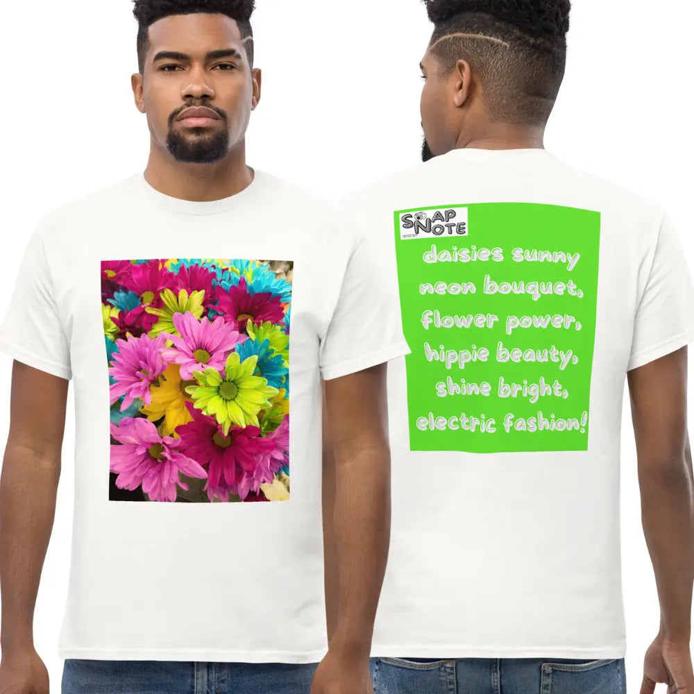 Man supermodel wearing T-Shirt TShirt Tee Men Women Teens Unisex Heavy Cotton Round Neck - hippie chic flowers bouquet green pattern - White - 34.90 - SnapNote streetwear