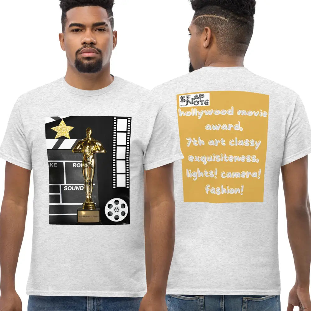 Man supermodel wearing T-Shirt TShirt Tee Men Women Teens Unisex Heavy Cotton Round Neck - hollywood movie film award gold pattern - Ash - 34.90 - SnapNote streetwear