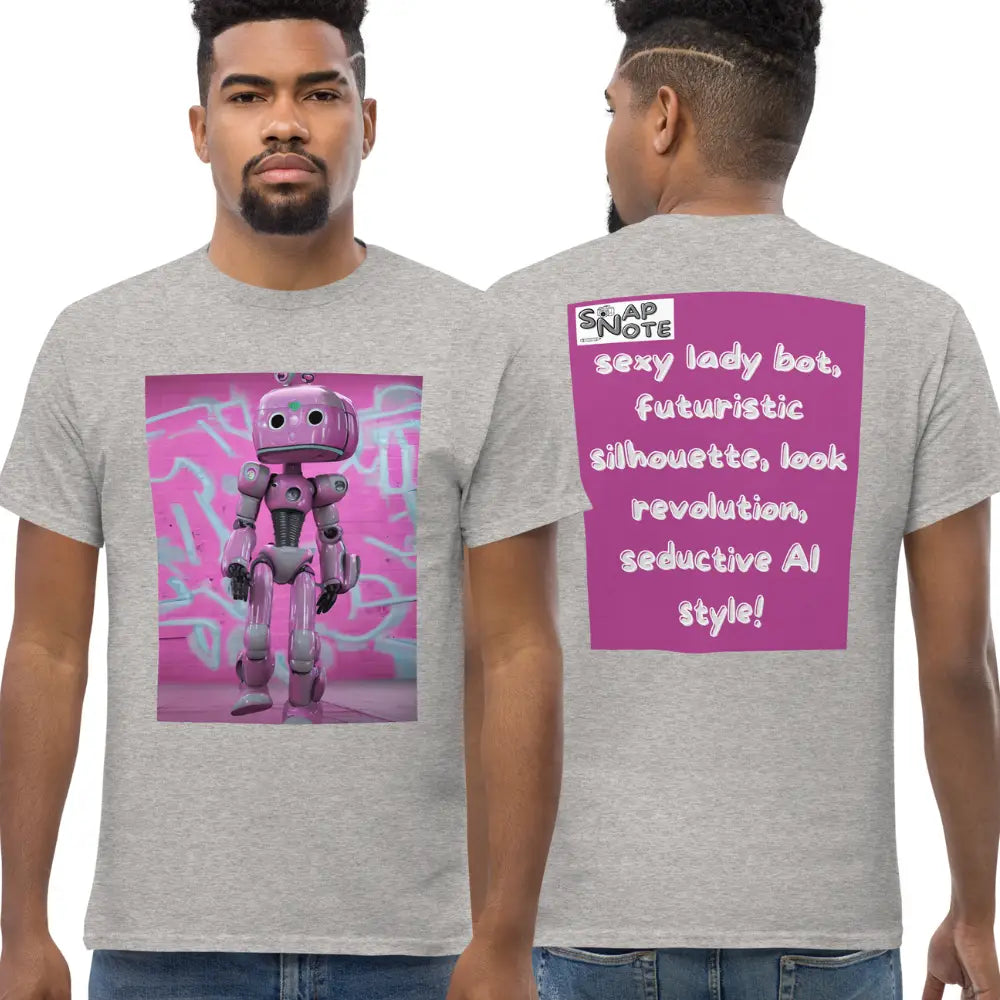 Man supermodel wearing T-Shirt TShirt Tee Men Women Teens Unisex Heavy Cotton Round Neck - lady robot artificial intelligence pink pattern - Sport-Grey - 34.90 - SnapNote streetwear