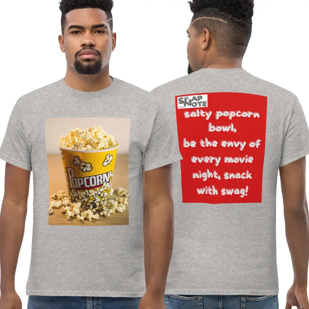 Man supermodel wearing T-Shirt TShirt Tee Men Women Teens Unisex Heavy Cotton Round Neck - movie night popcorn bowl red pattern - Sport-Grey - 34.90 - SnapNote streetwear