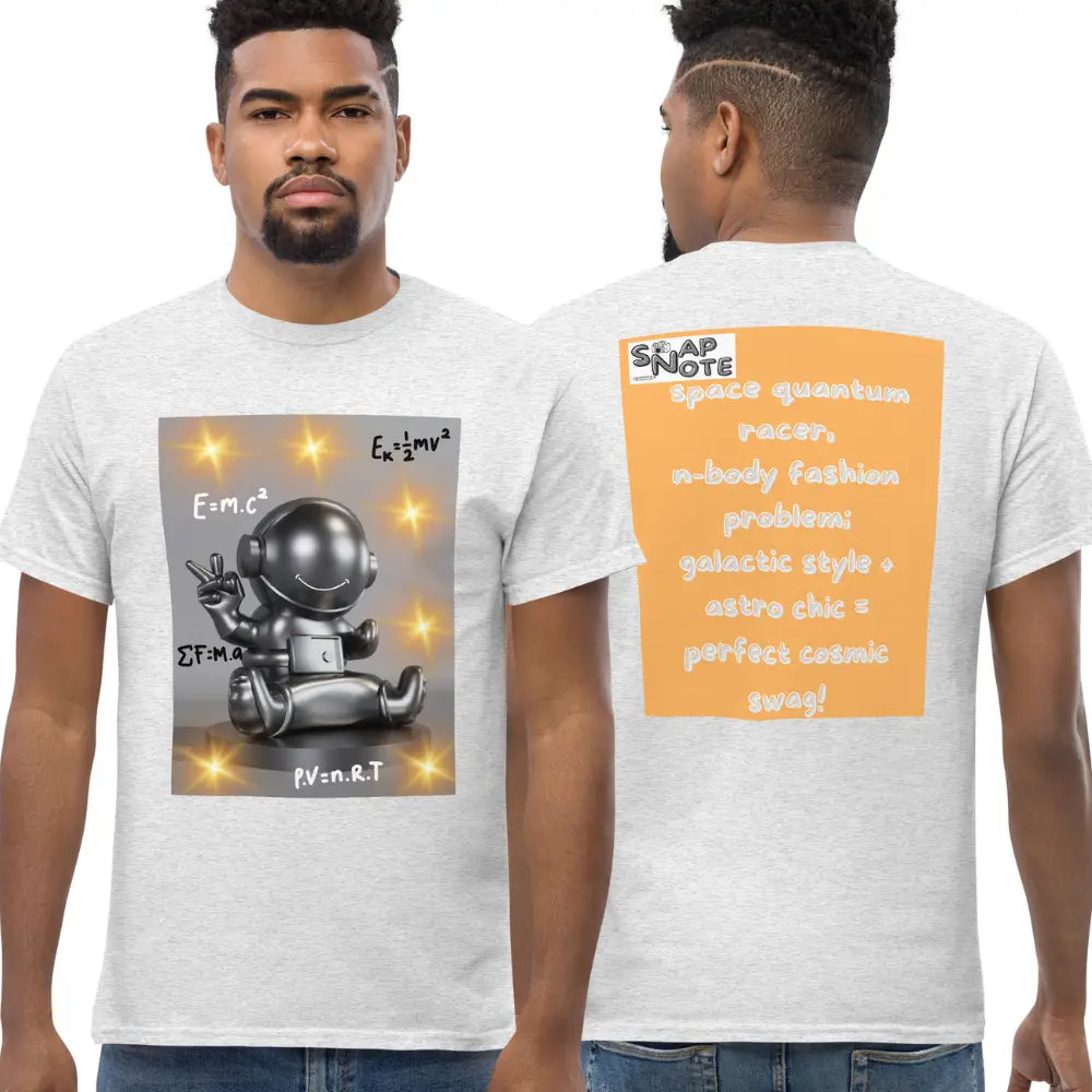 Man supermodel wearing T-Shirt TShirt Tee Men Women Teens Unisex Heavy Cotton Round Neck - spaceman quantum physics equation orange pattern - Ash - 34.90 - SnapNote streetwear