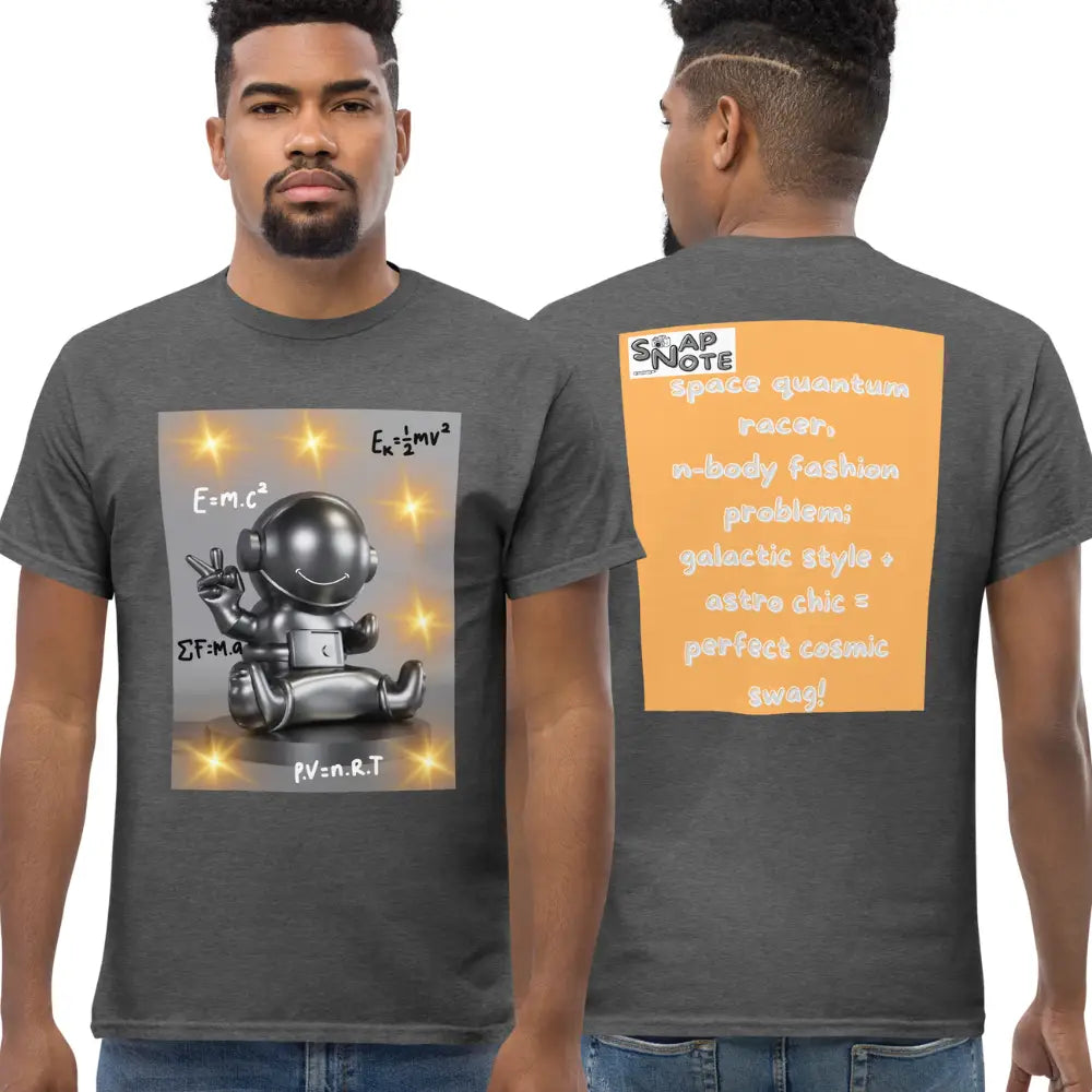 Man supermodel wearing T-Shirt TShirt Tee Men Women Teens Unisex Heavy Cotton Round Neck - spaceman quantum physics equation orange pattern - Dark-Heather - 34.90 - SnapNote streetwear