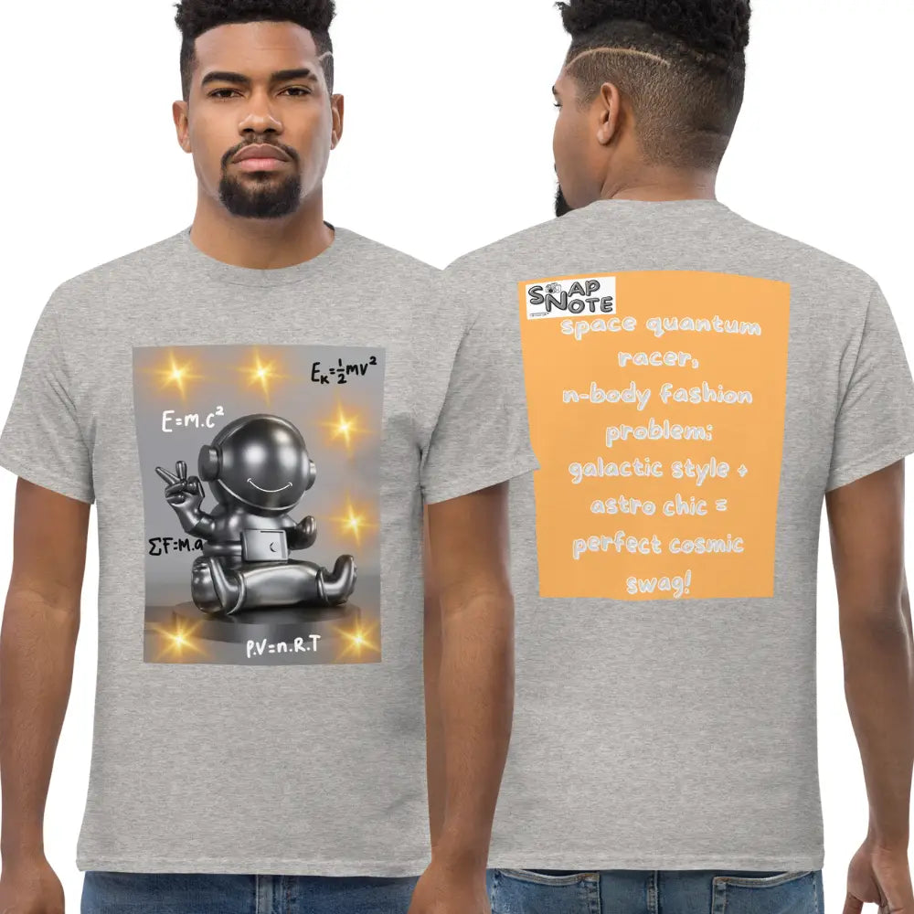 Man supermodel wearing T-Shirt TShirt Tee Men Women Teens Unisex Heavy Cotton Round Neck - spaceman quantum physics equation orange pattern - Sport-Grey - 34.90 - SnapNote streetwear