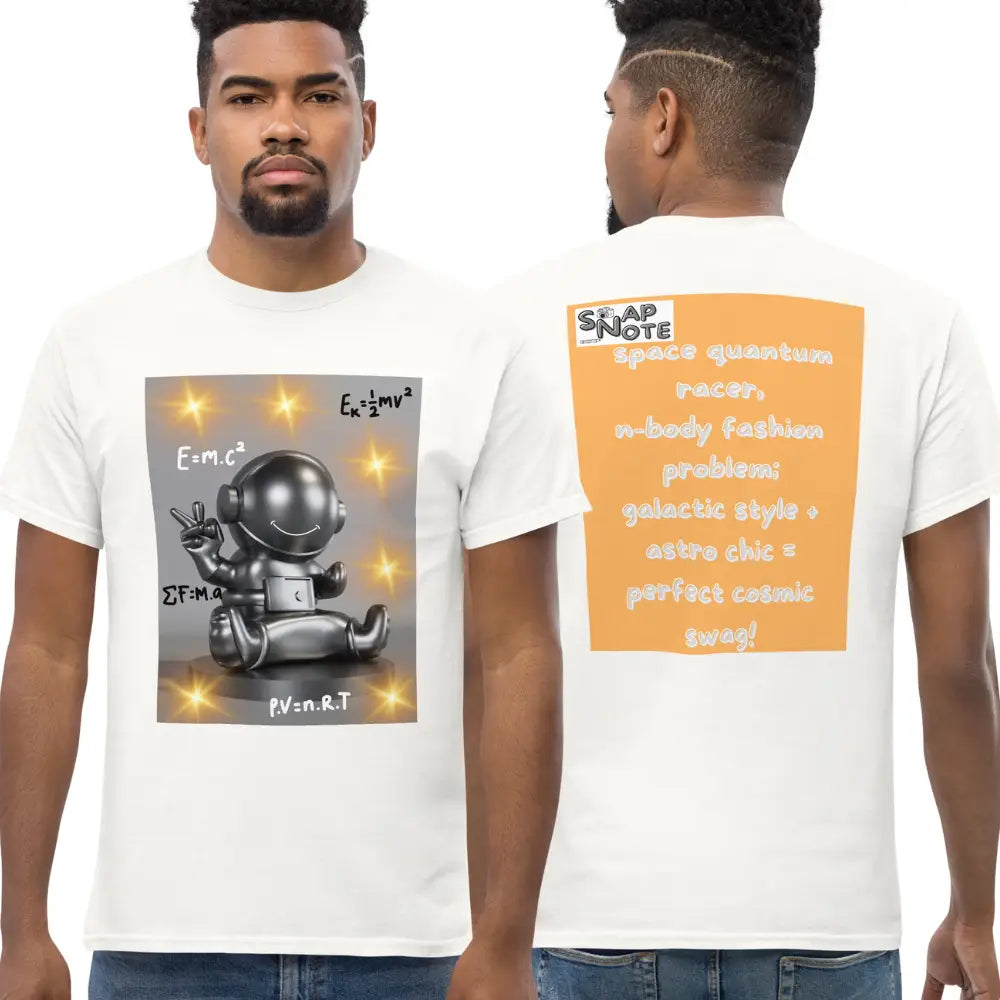 Man supermodel wearing T-Shirt TShirt Tee Men Women Teens Unisex Heavy Cotton Round Neck - spaceman quantum physics equation orange pattern - White - 34.90 - SnapNote streetwear