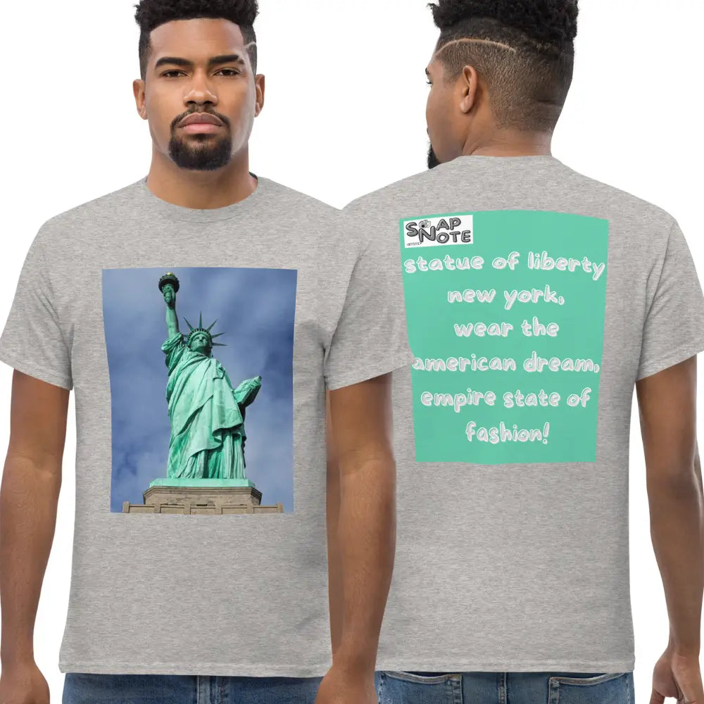 Man supermodel wearing T-Shirt TShirt Tee Men Women Teens Unisex Heavy Cotton Round Neck - statue liberty new york usa turquoise pattern - Sport-Grey - 34.90 - SnapNote streetwear