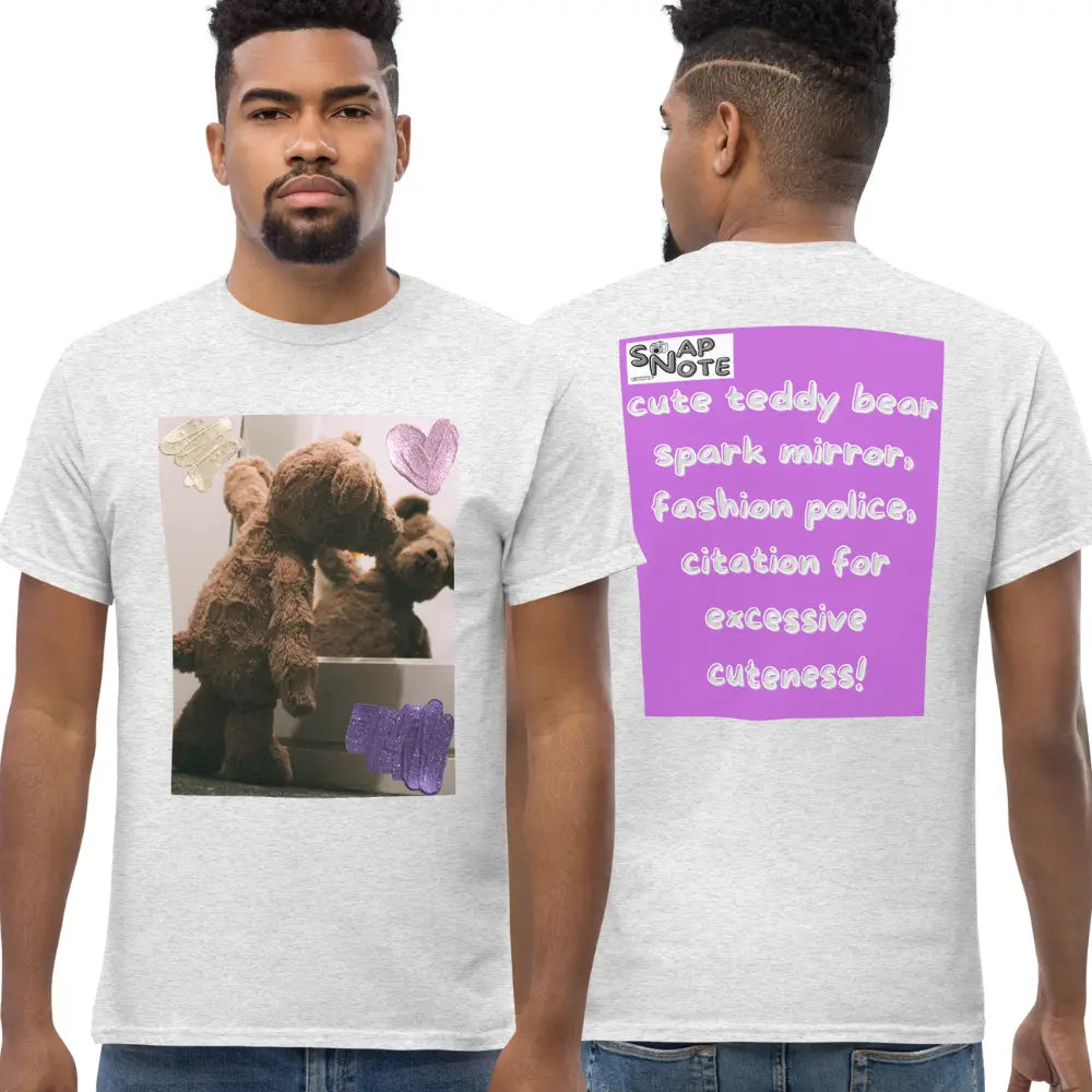 Man supermodel wearing T-Shirt TShirt Tee Men Women Teens Unisex Heavy Cotton Round Neck - valentines cute teddy bear pink pattern - Ash - 34.90 - SnapNote streetwear