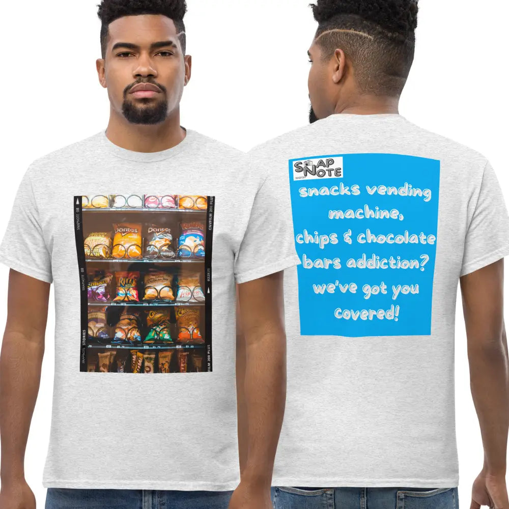 Man supermodel wearing T-Shirt TShirt Tee Men Women Teens Unisex Heavy Cotton Round Neck - snacks chips chocolate vending machine blue pattern - Ash - 34.90 - SnapNote streetwear