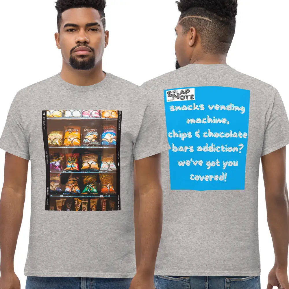 Man supermodel wearing T-Shirt TShirt Tee Men Women Teens Unisex Heavy Cotton Round Neck - snacks chips chocolate vending machine blue pattern - Sport-Grey - 34.90 - SnapNote streetwear