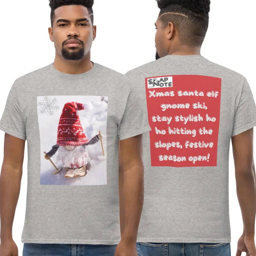 Man supermodel wearing T-Shirt TShirt Tee Men Women Teens Unisex Heavy Cotton Round Neck - xmas elf gnome snow ski red pattern - Sport-Grey - 34.90 - SnapNote streetwear