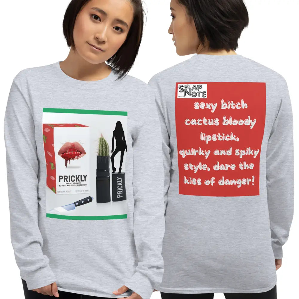 Woman supermodel wearing T-Shirt TShirt T Shirt Tee Men Women Teens Unisex Long Sleeves Heavy Cotton Crew Neck - makeup bitch cactus lipstick red pattern - Sport-Grey - 44.90 - SnapNote streetwear