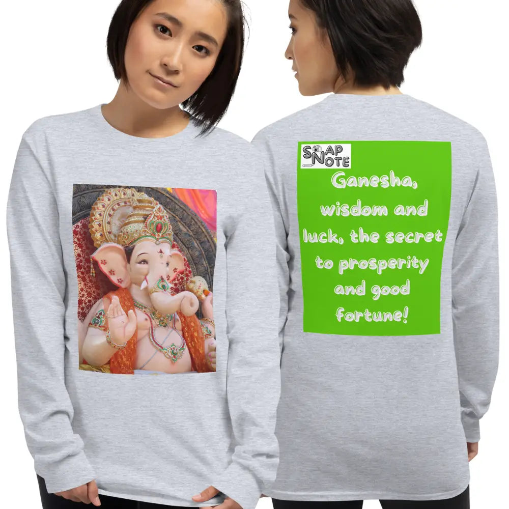 Woman supermodel wearing T-Shirt TShirt T Shirt Tee Men Women Teens Unisex Long Sleeves Heavy Cotton Crew Neck - ganesha religion bollywood india green pattern - Sport-Grey - 44.90 - SnapNote streetwear