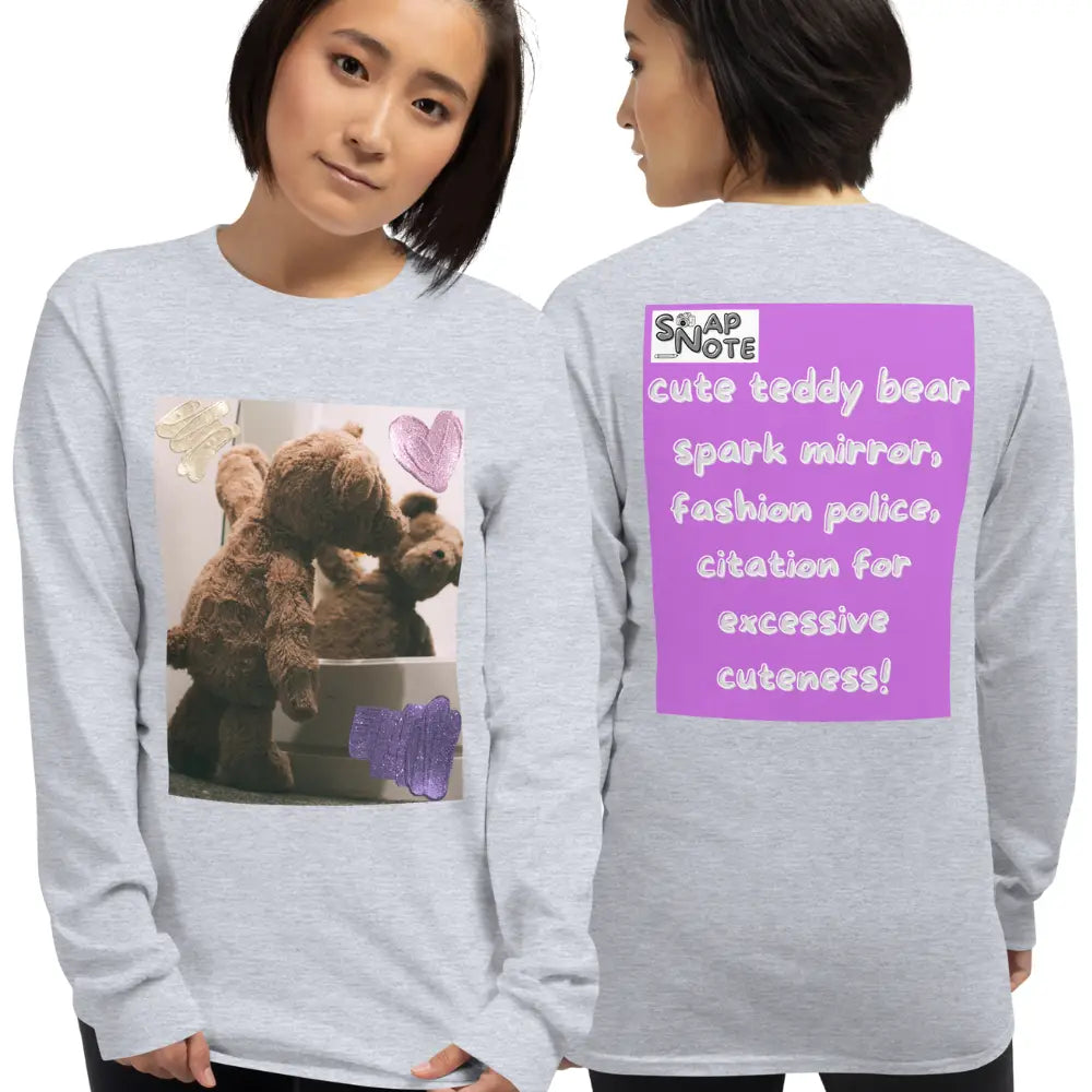 Woman supermodel wearing T-Shirt TShirt T Shirt Tee Men Women Teens Unisex Long Sleeves Heavy Cotton Crew Neck - valentines cute teddy bear pink pattern - Sport-Grey - 44.90 - SnapNote streetwear