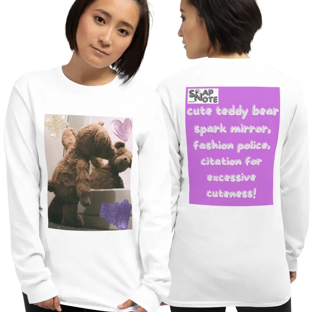 Woman supermodel wearing T-Shirt TShirt T Shirt Tee Men Women Teens Unisex Long Sleeves Heavy Cotton Crew Neck - valentines cute teddy bear pink pattern - White - 44.90 - SnapNote streetwear