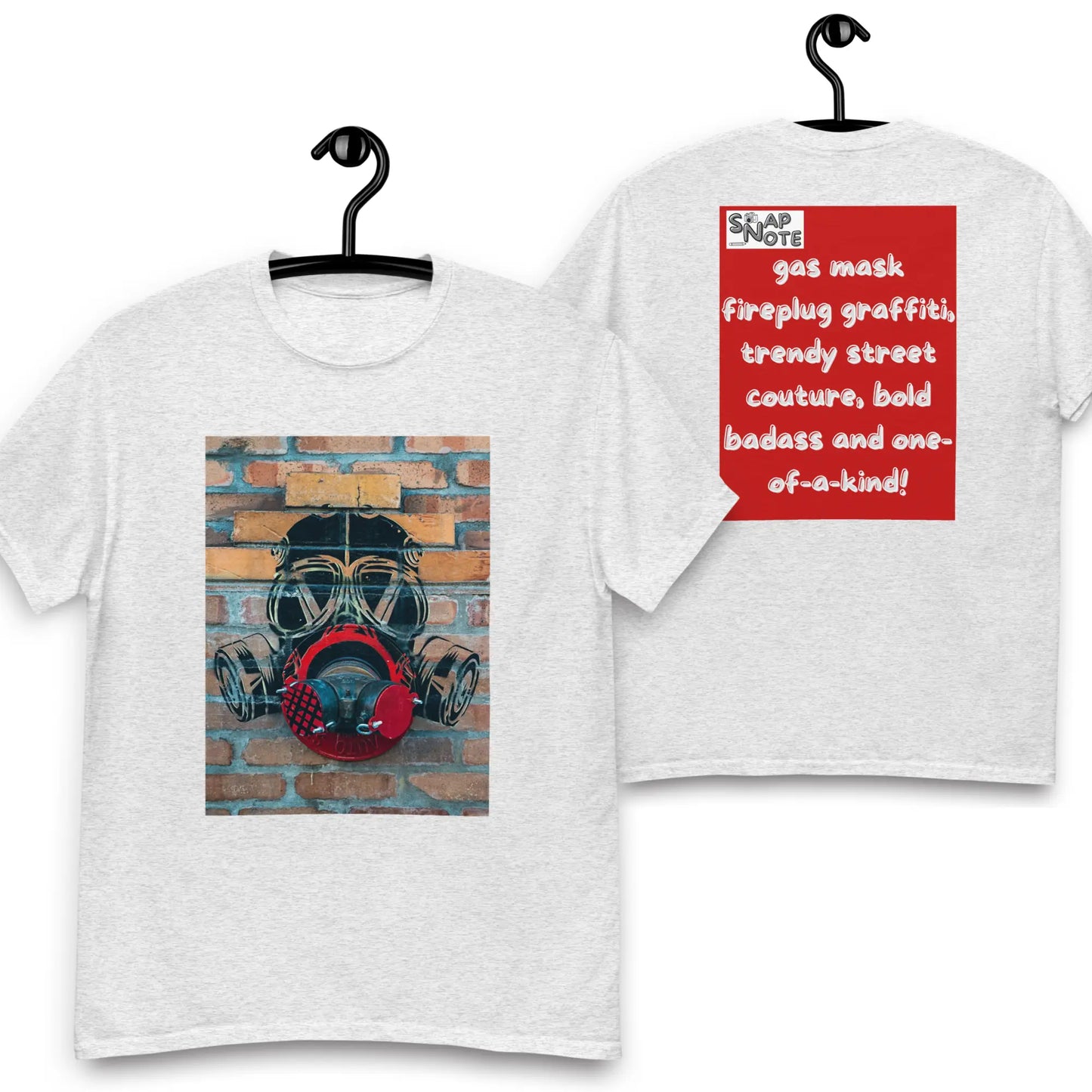 T-Shirt TShirt Tee Men Women Teens Unisex Heavy Cotton Round Neck - badass gas mask graffiti red pattern - Ash - 34.90 - SnapNote streetwear