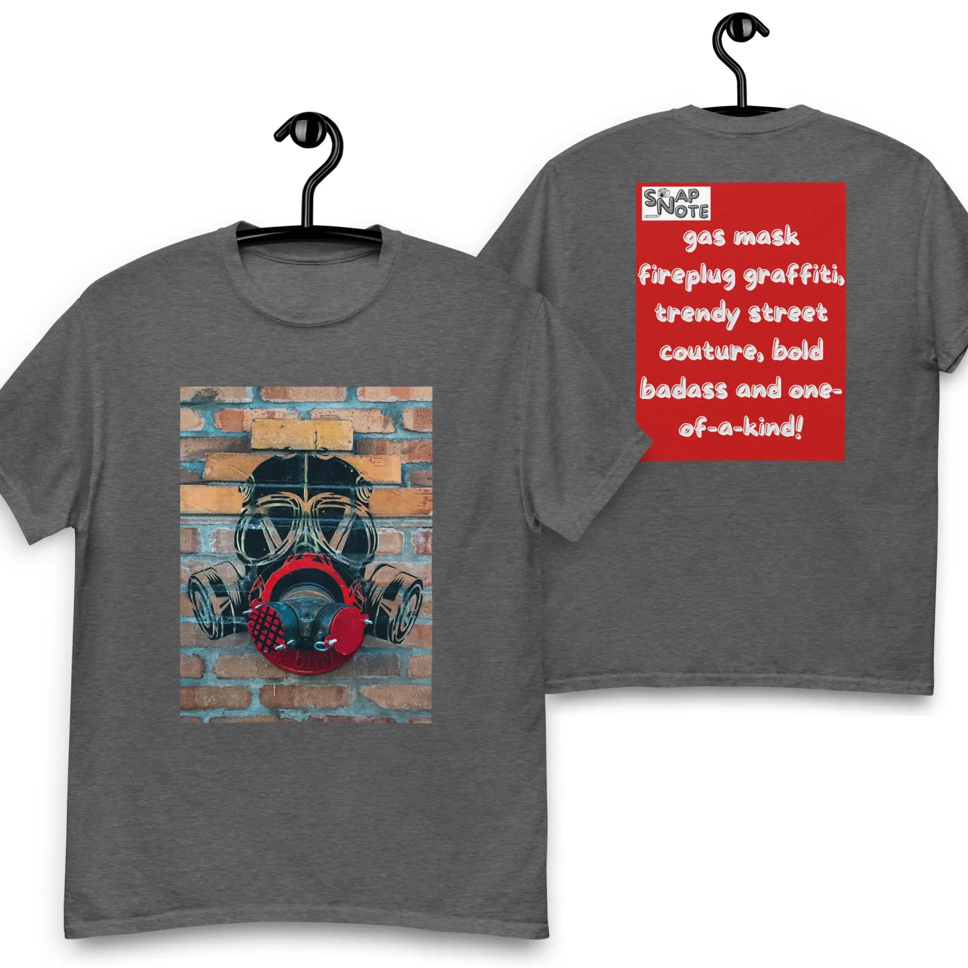 T-Shirt TShirt Tee Men Women Teens Unisex Heavy Cotton Round Neck - badass gas mask graffiti red pattern - Dark-Heather - 34.90 - SnapNote streetwear