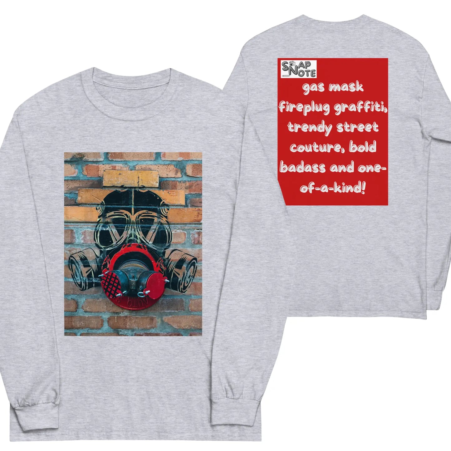 T-Shirt TShirt T Shirt Tee Men Women Teens Unisex Long Sleeves Heavy Cotton Crew Neck - badass gas mask graffiti red pattern - Sport-Grey - 44.90 - SnapNote streetwear