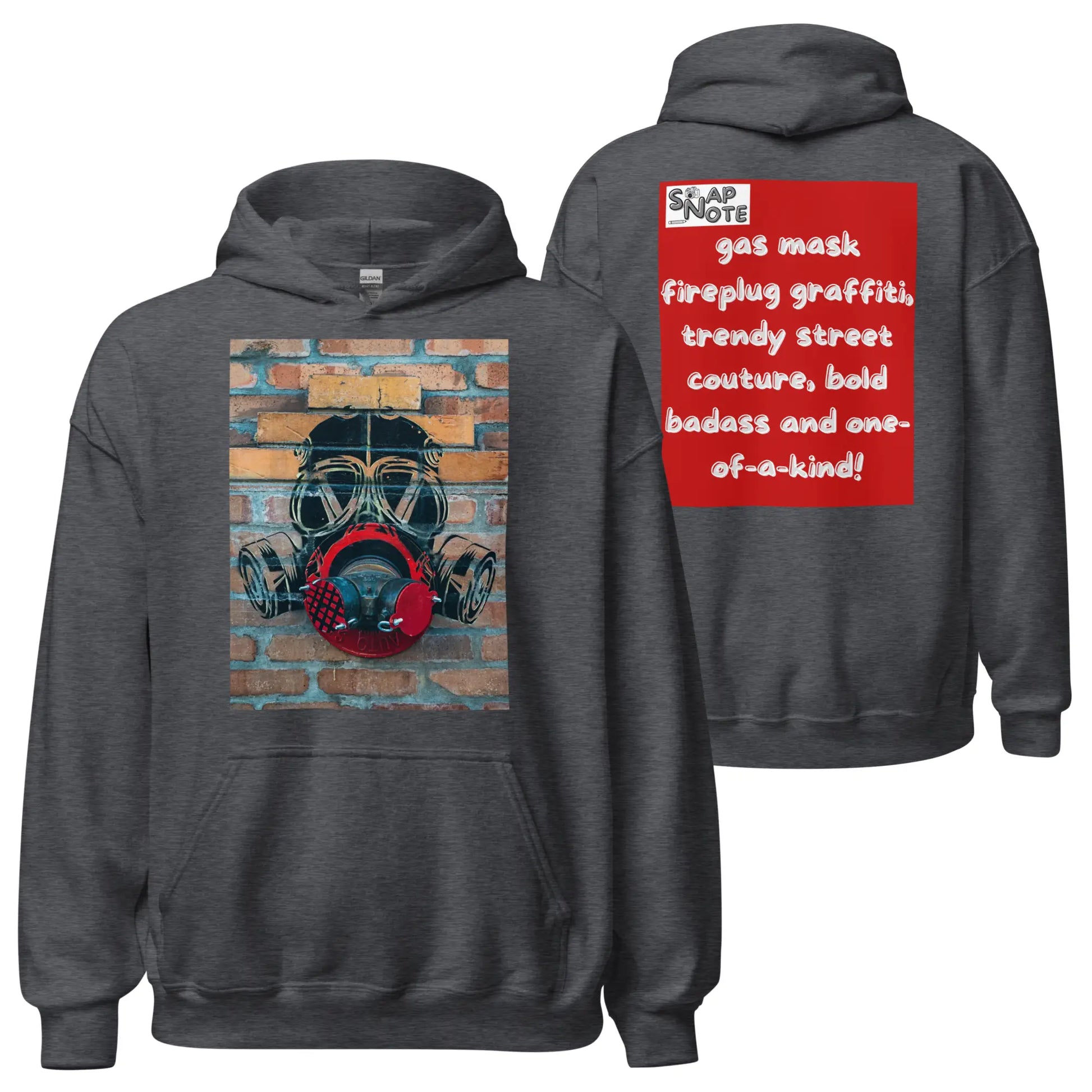 Hoodie Hooded Sweatshirt Hooded Jersey Hooded Jumper Hooded Pullover Hooded Sweater Men Women Teens Unisex - badass gas mask graffiti red pattern - Dark-Heather - 74.90 - SnapNote streetwear