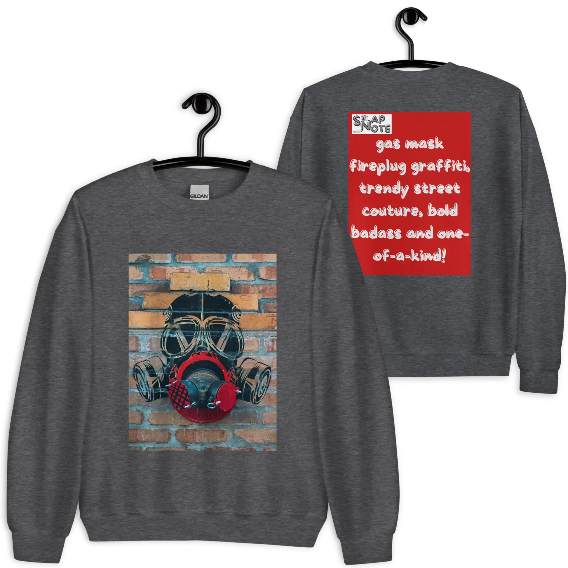 Sweatshirt Jersey Jumper Pullover Sweater Men Women Teenagers Unisex - badass gas mask graffiti red pattern - Dark-Heather - 59.90 - SnapNote streetwear