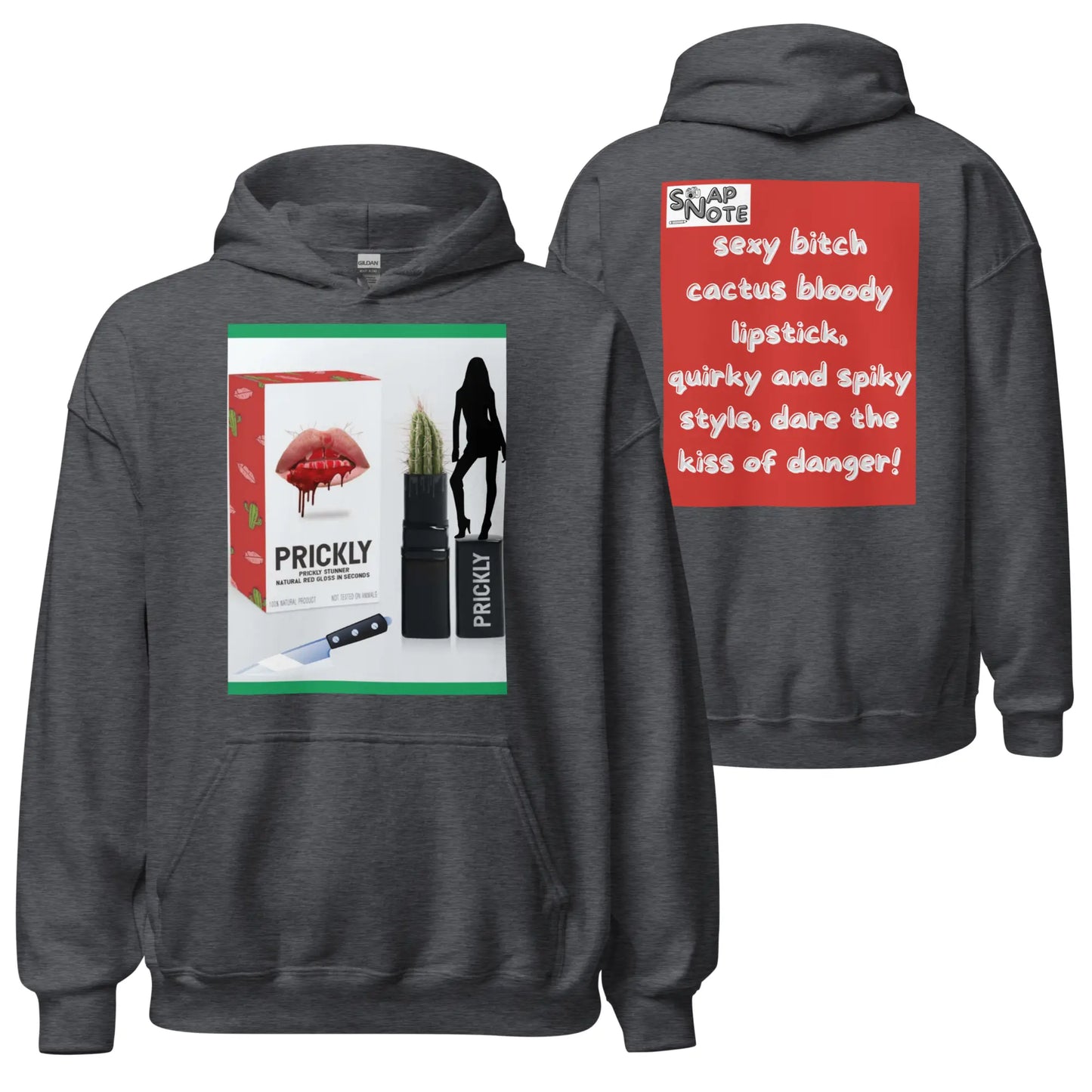 Hoodie Hooded Sweatshirt Hooded Jersey Hooded Jumper Hooded Pullover Hooded Sweater Men Women Teens Unisex - makeup bitch cactus lipstick red pattern - Dark-Heather - 74.90 - SnapNote streetwear