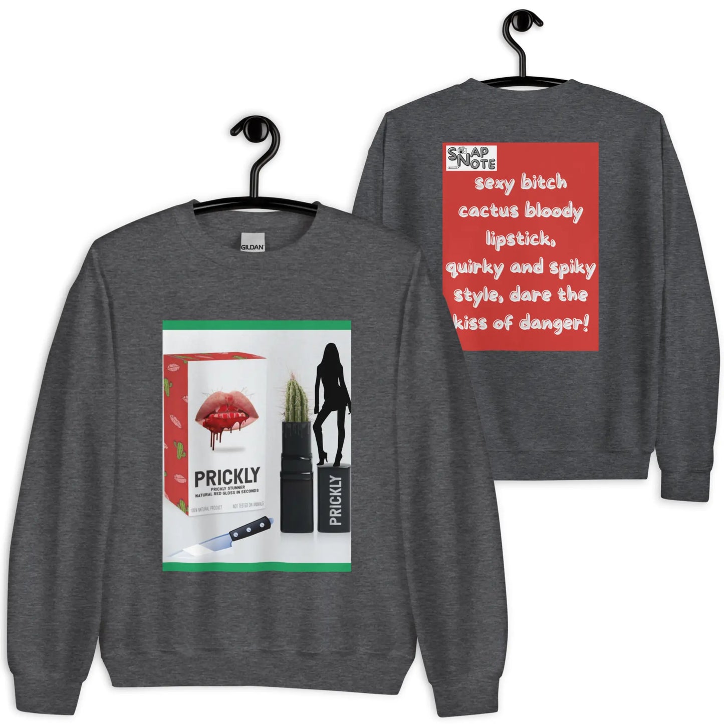 Sweatshirt Jersey Jumper Pullover Sweater Men Women Teenagers Unisex - makeup bitch cactus lipstick red pattern - Dark-Heather - 59.90 - SnapNote streetwear