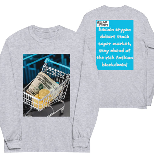 T-Shirt TShirt T Shirt Tee Men Women Teens Unisex Long Sleeves Heavy Cotton Crew Neck - bitcoin crypto dollars shopping cart blue pattern - Sport-Grey - 44.90 - SnapNote streetwear