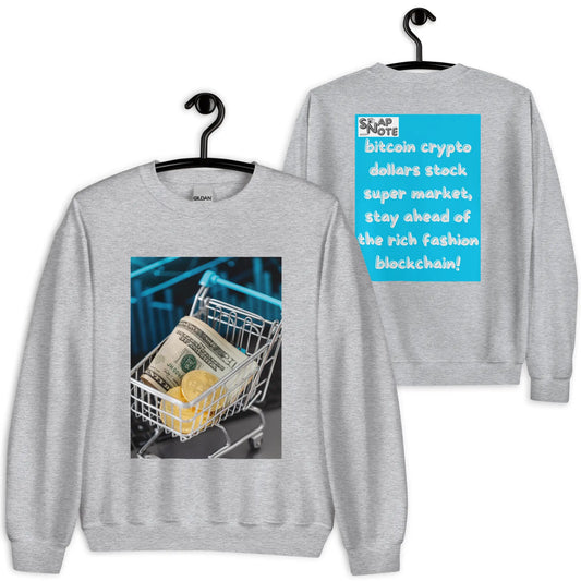 Sweatshirt Jersey Jumper Pullover Sweater Men Women Teenagers Unisex - bitcoin crypto dollars shopping cart blue pattern - Sport-Grey - 59.90 - SnapNote streetwear