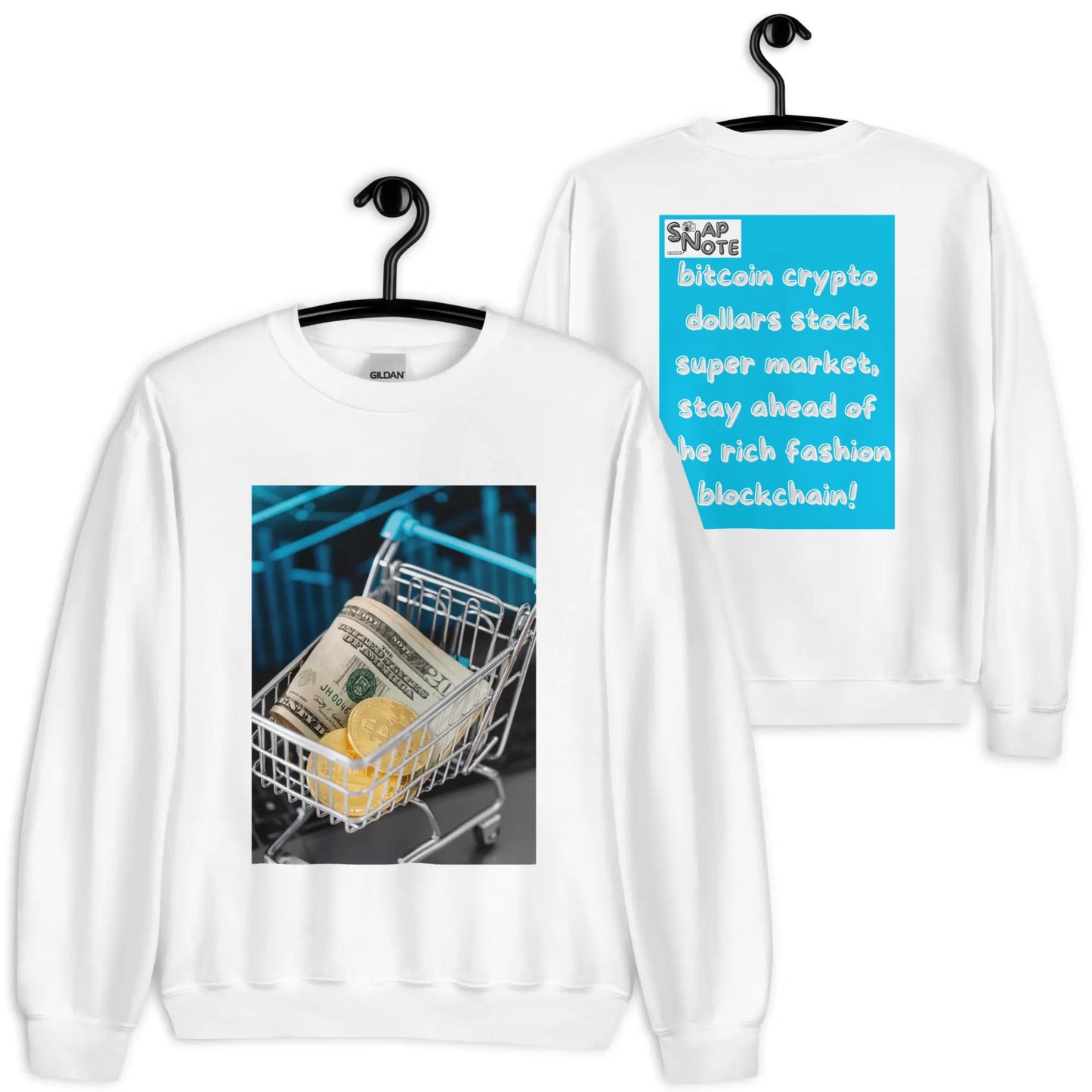 Sweatshirt Jersey Jumper Pullover Sweater Men Women Teenagers Unisex - bitcoin crypto dollars shopping cart blue pattern - White - 59.90 - SnapNote streetwear