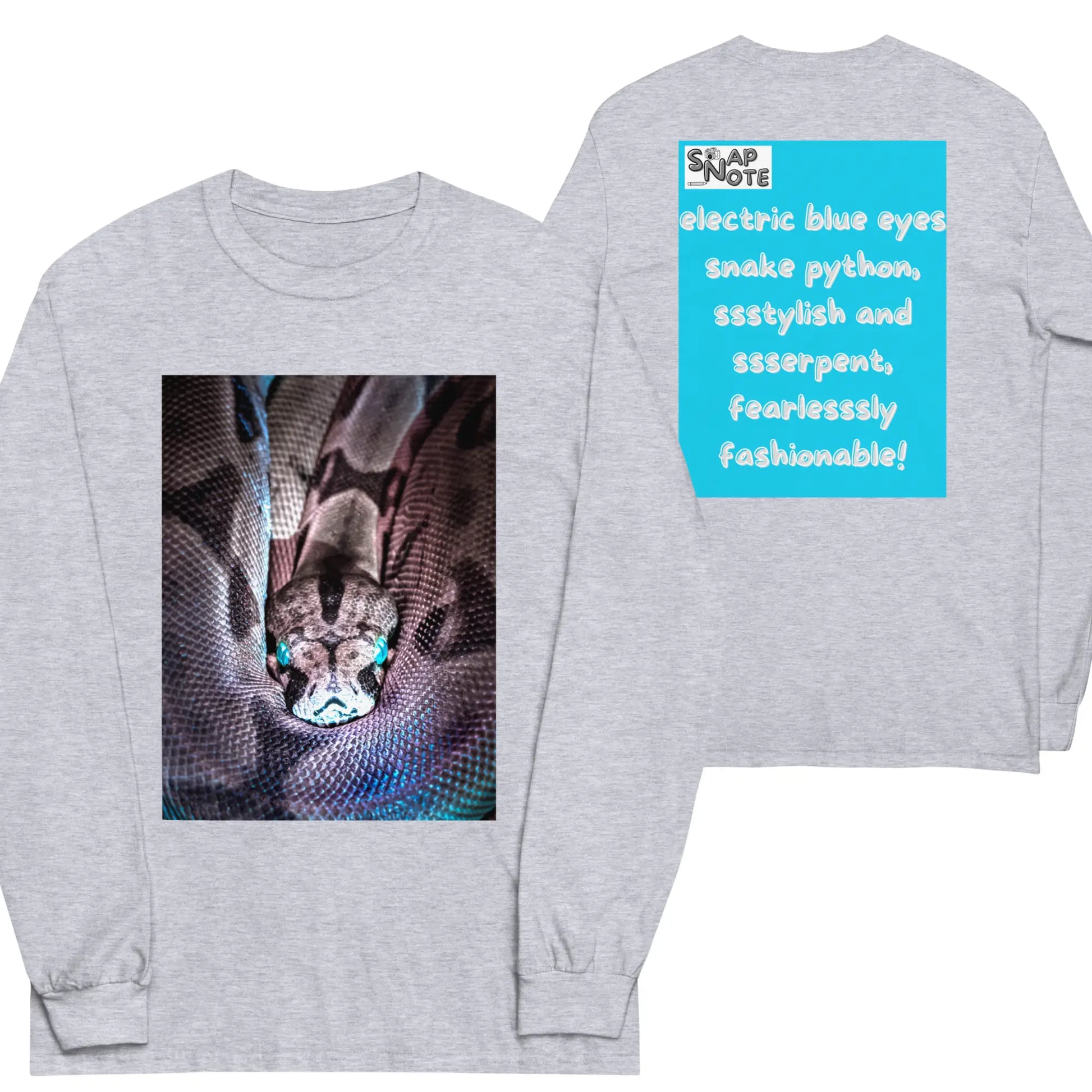 T-Shirt TShirt T Shirt Tee Men Women Teens Unisex Long Sleeves Heavy Cotton Crew Neck - animal reptile blue eyes snake blue pattern - Sport-Grey - 44.90 - SnapNote streetwear