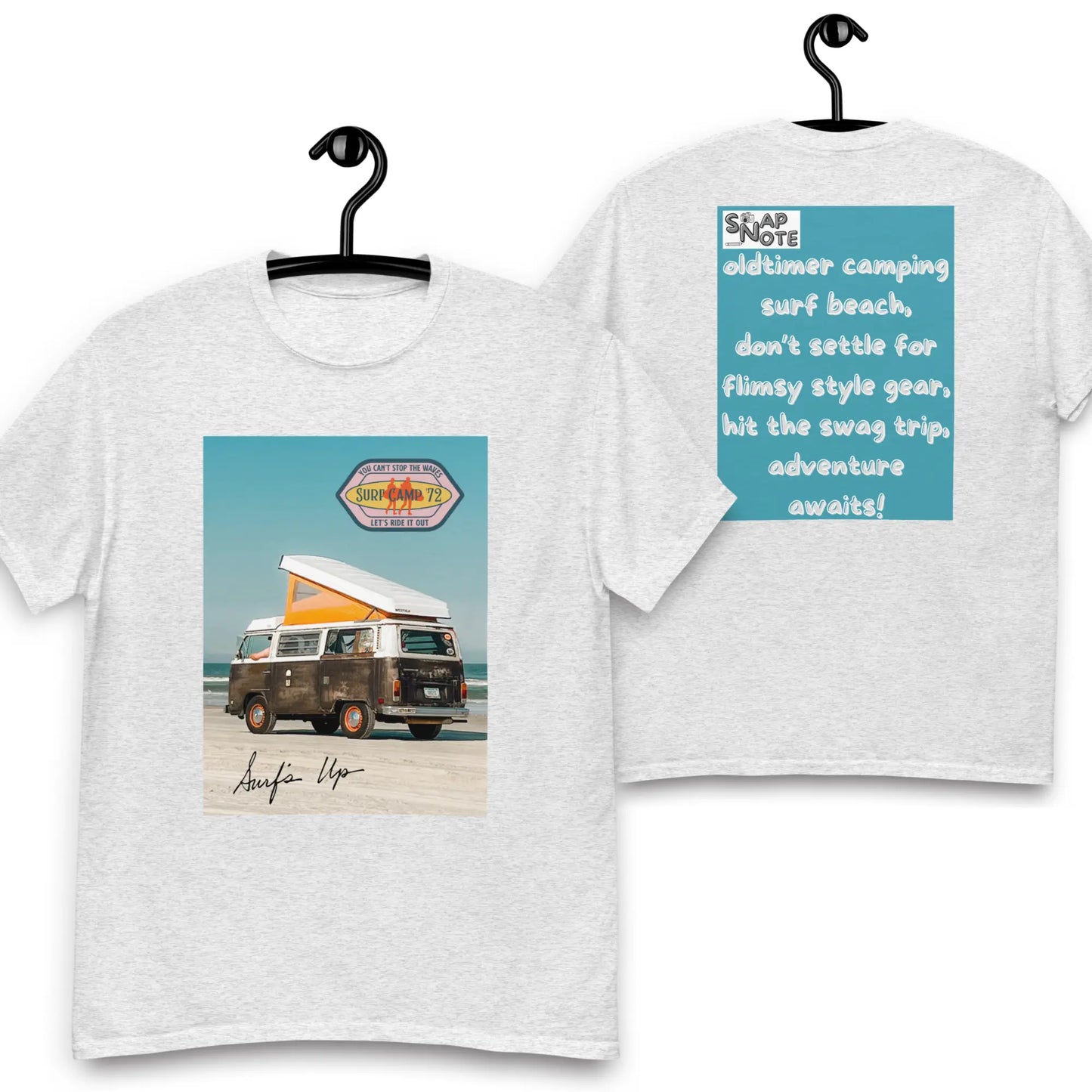 T-Shirt TShirt Tee Men Women Teens Unisex Heavy Cotton Round Neck - vintage camping van surf blue pattern - Ash - 34.90 - SnapNote streetwear